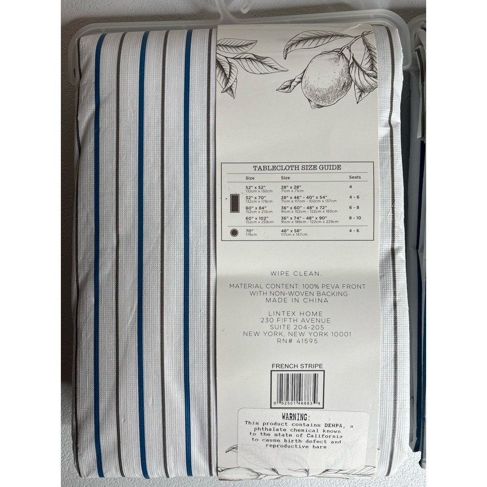 Lintex Vinyl Tablecloth Home Collection Rectangle French‎ Stripe Lot Of 2 New - Picture 13 of 16